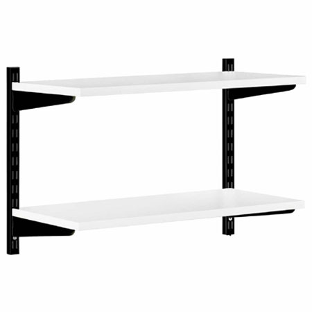 2 Shelf Black & White Twin Slot Wall Mounted Shelving Kit 1000mm W x 300mm D x 430mm H