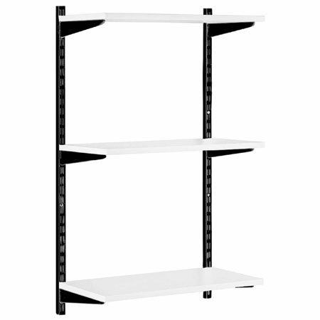 3 Shelf Black & White Twin Slot Wall Mounted Shelving Kit 1000mm W x 300mm D x 1000mm H