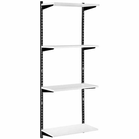 4 Shelf Black & White Twin Slot Wall Mounted Shelving Kit 1000mm W x 300mm D x 1600mm H