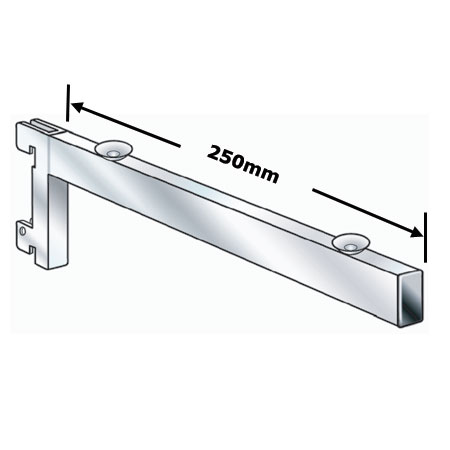 R1349 - 250mm Chrome Plated Glass Shelf Bracket for Twin Slot