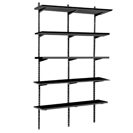 5 Shelf Black Twin Slot Wall Mounted Shelving Kit 1000mm W x 300mm D x 1980mm H